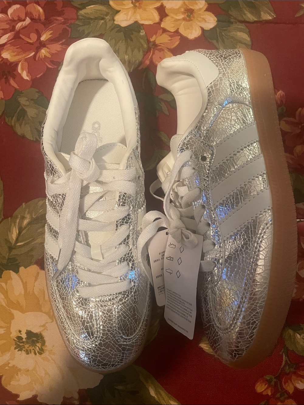 adidas Women’s White & Silver Crackle Metallic Sneakers